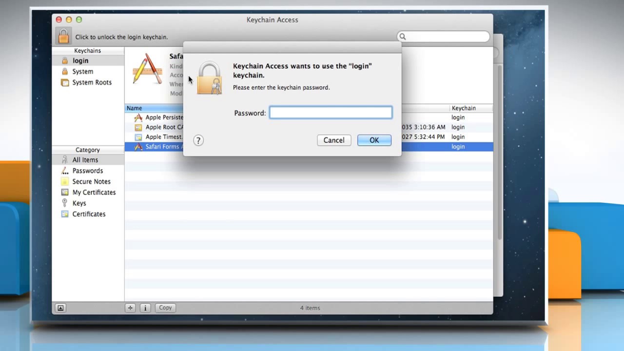 mac os x failed to set access control for keychain item